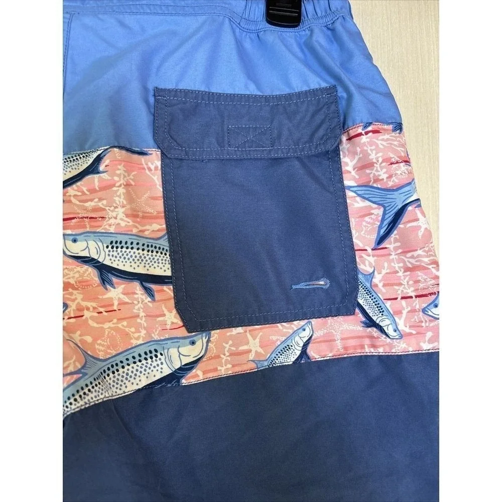 Vineyard Vines Men's Blue Tropical Swim Trunks Sz Small Fish Print‎ 7